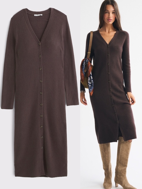 Abercrombie & Fitch Dresses & Skirts - A&F • Duster Maxi Sweater Dress brown ribbed knit midi button front v-neck